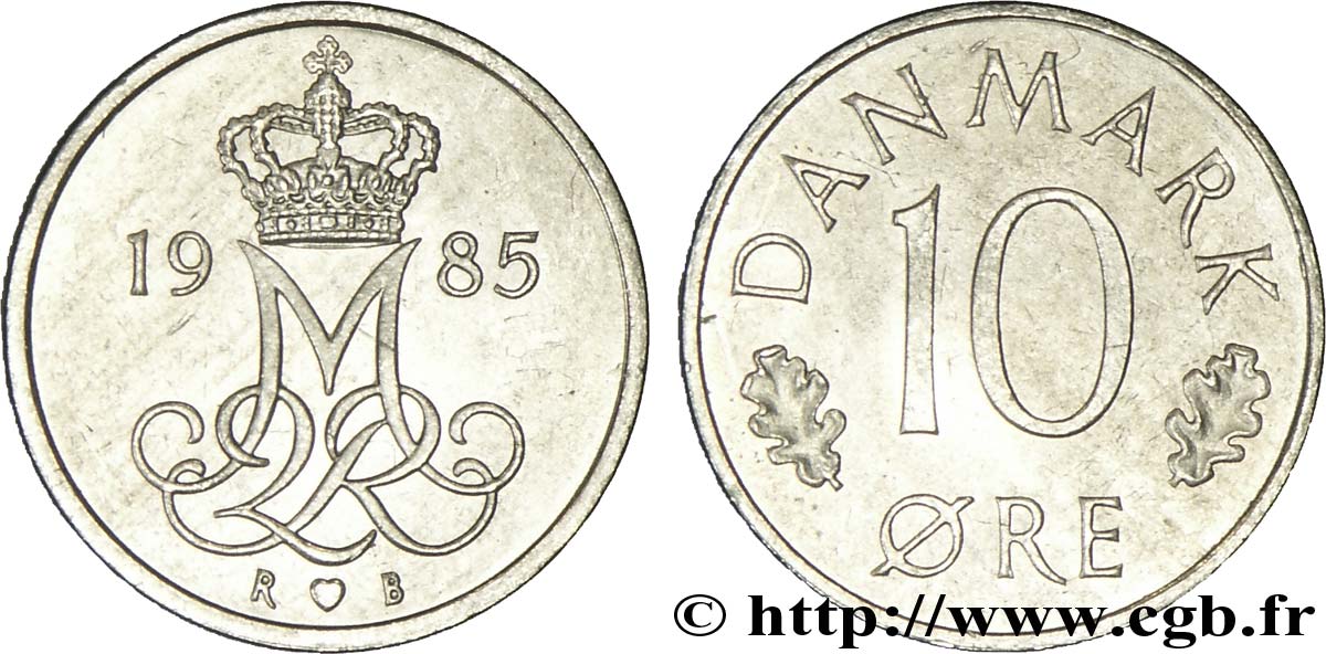 DANEMARK 10 Ore monograme de la reine Margrethe II 1985 Copenhague SPL 