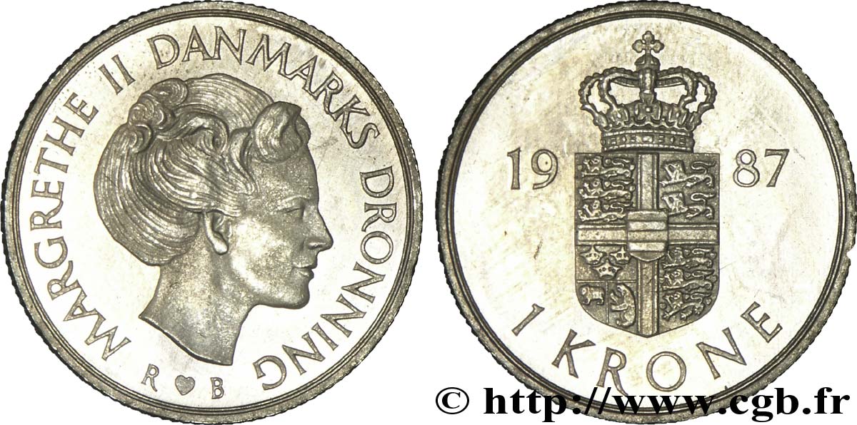 DANEMARK 1 Krone armes / reine Margrethe II 1987 Copenhague SPL 