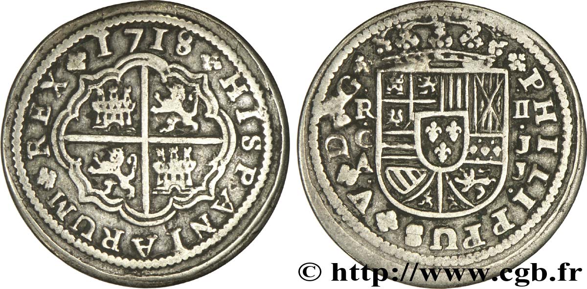ESPAGNE 2 Reales au nom de Philippe V 1718 Cuenca TB 