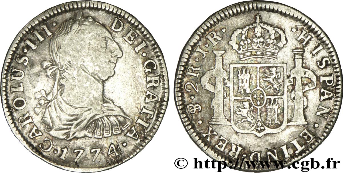 BOLIVIE 2 Reales Charles III d’Espagne JR 1774 Potosi TB 