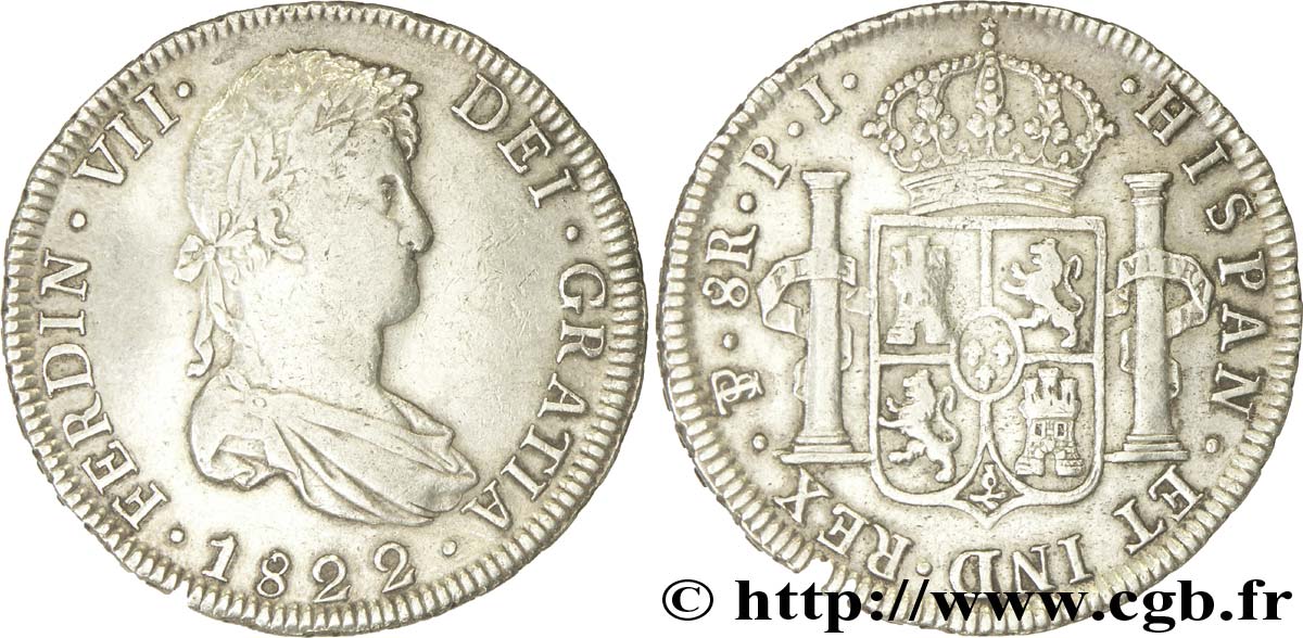 BOLIVIE 8 Reales Ferdinand VII d’Espagne  PJ 1822 Potosi TB 