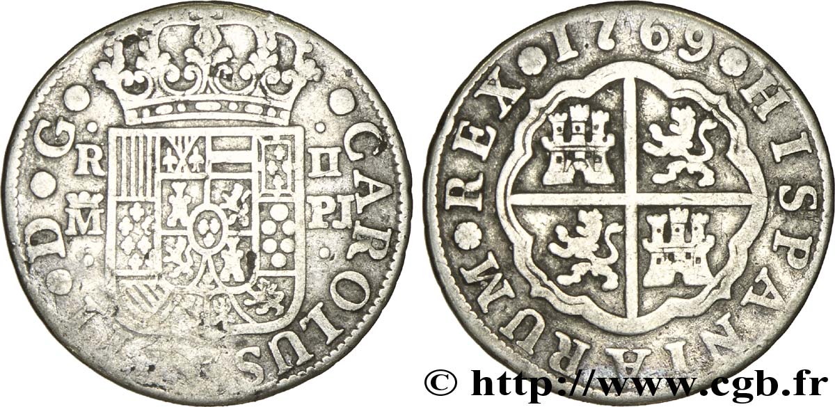 ESPAGNE 2 Reales au nom de Charles III 1769 Madrid TB+ 