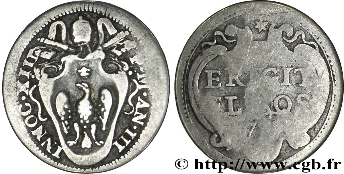 VATICAN ET ÉTATS PONTIFICAUX 1 Grosso frappe au nom d’Innocent III an III : armes / inscription ELIGIT/ELISOS 1723 Rome B+ 