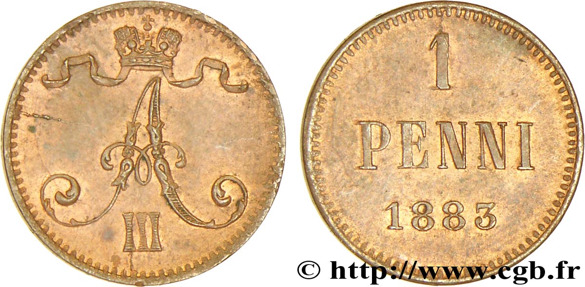 FINLANDE 1 Penni monogramme Tsar Alexandre III 1883  SUP 