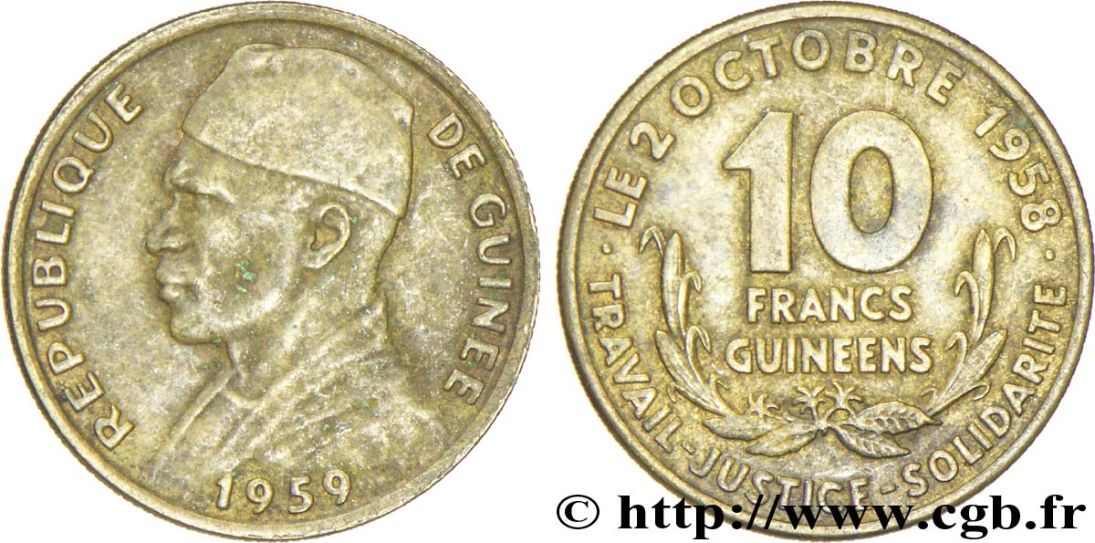 GUINÉE 10 Francs président Ahmed Sekou Touré 1959  TB 