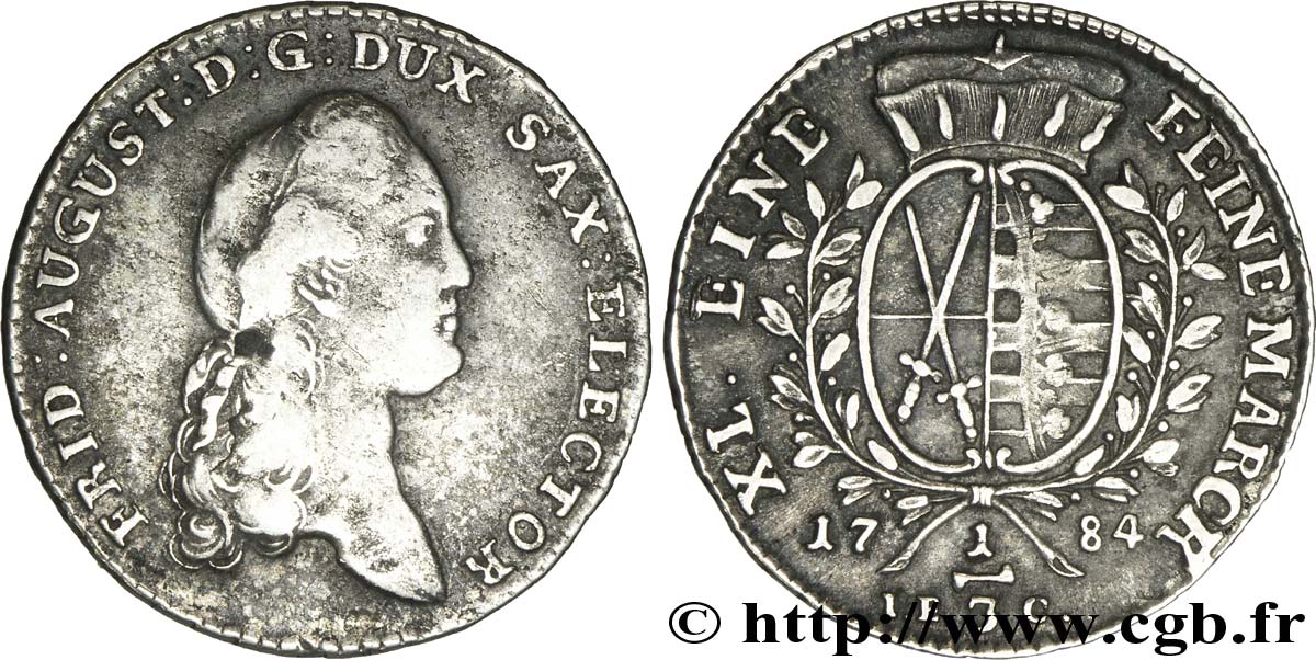 ALLEMAGNE - SAXE 1/3 Thaler Duché de Saxe : Frédéric-Auguste III grand-électeur / armes 1785  TB+ 