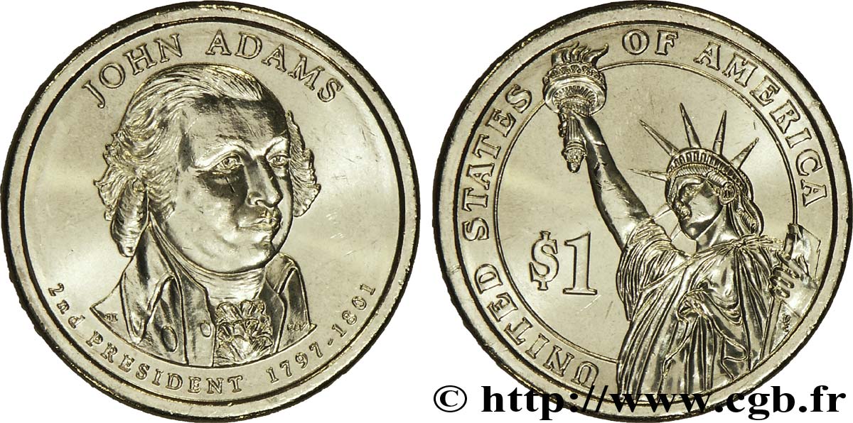 ÉTATS-UNIS D AMÉRIQUE 1 Dollar Présidentiel John Adams / statue de la liberté type tranche B 2007 Denver SPL 
