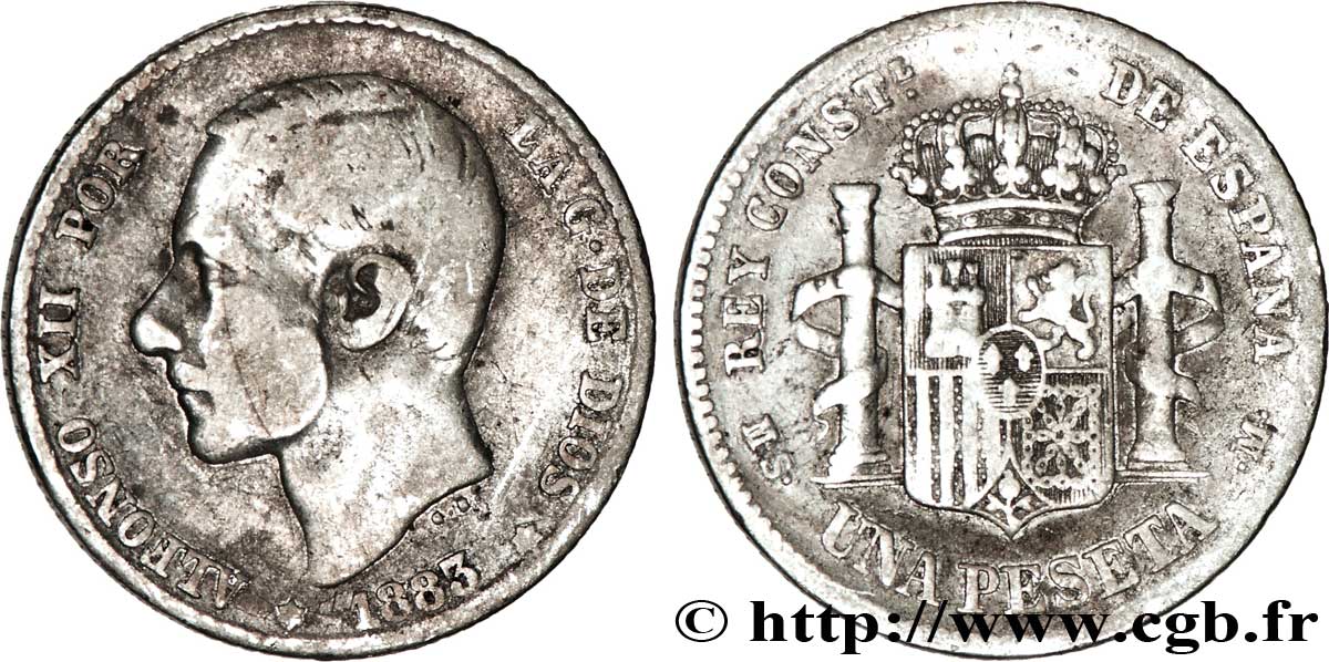 ESPAGNE 1 Peseta Alphonse XII 1883 Madrid TB 