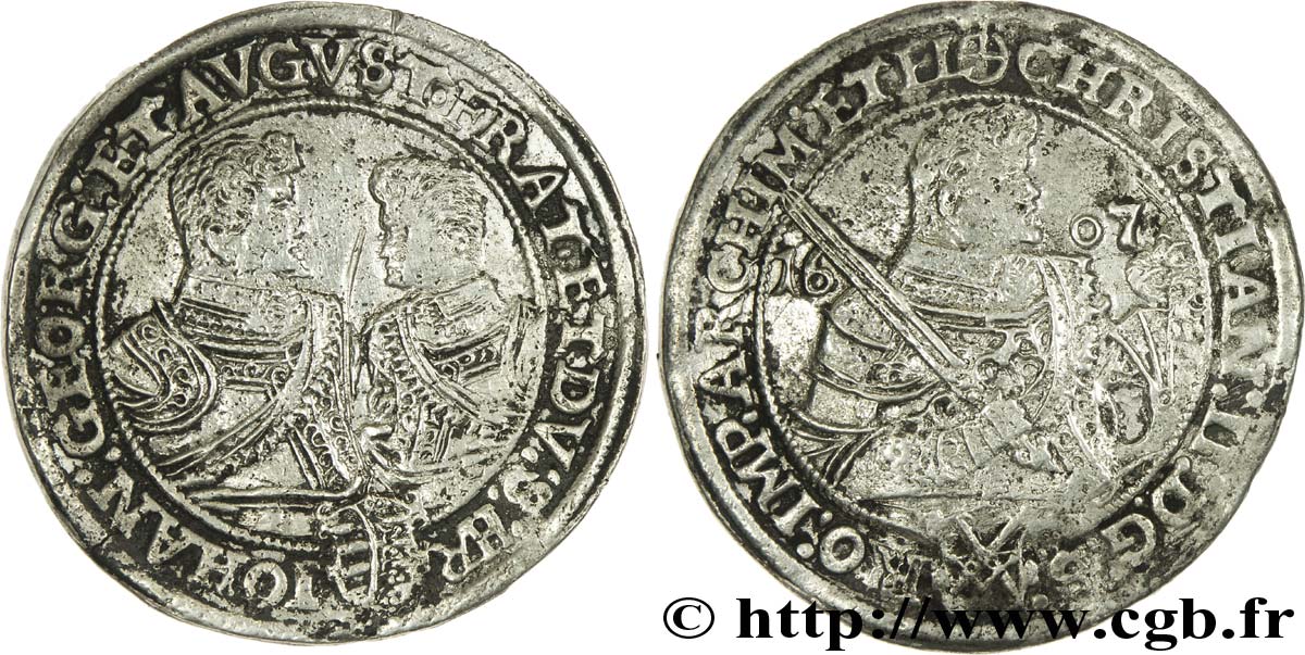 ALLEMAGNE 1 Thaler Duché de Saxe, Christian II / Christian II et son frère Jean-Georges 1607  TB+/TB 