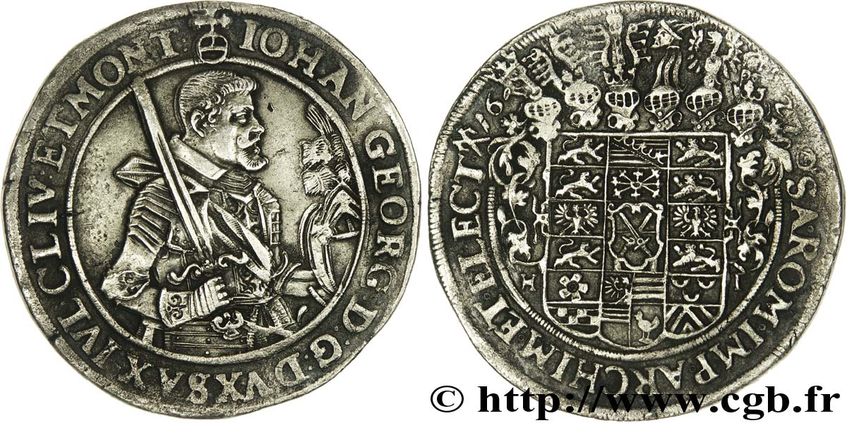 ALLEMAGNE 1 Thaler Duché de Saxe, Jean-Georges Ier en armure / écu aux heaumes 1627  TTB+ 
