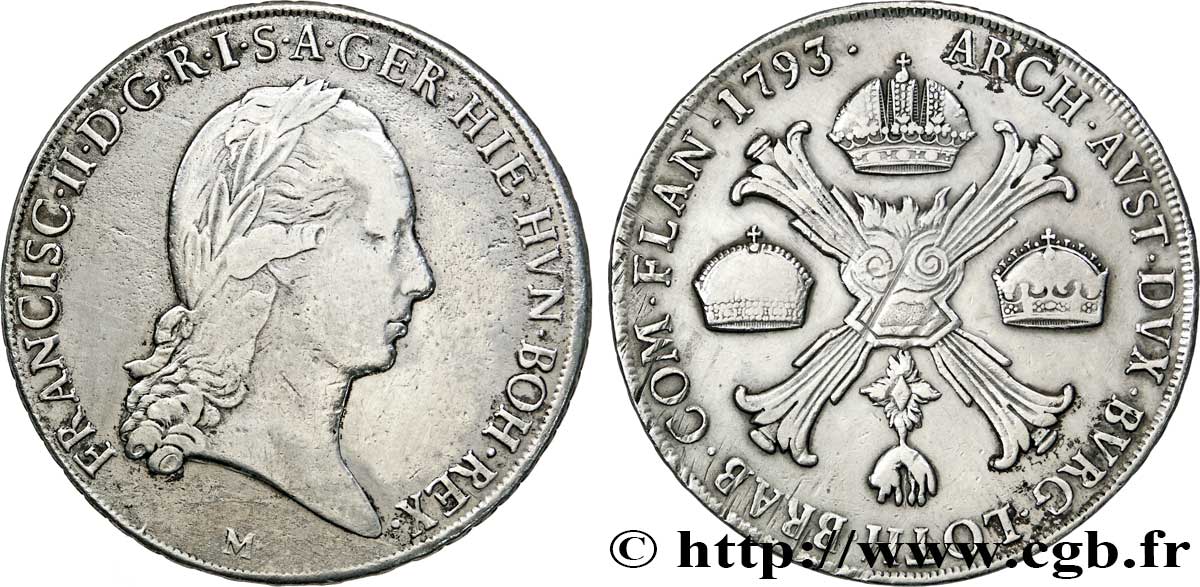 ITALIE - LOMBARDIE 1 Kronenthaler Lombardie François II d’Autriche 1793 Milan - M TTB 