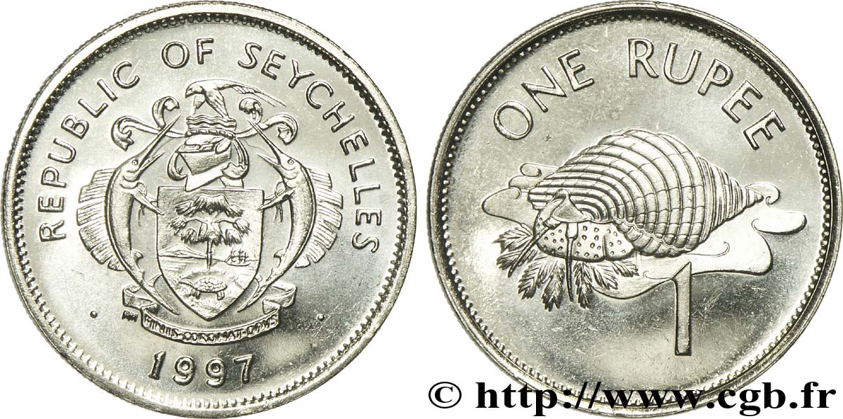 SEYCHELLES 1 Rupee emblème / coquillage 1997  SPL 