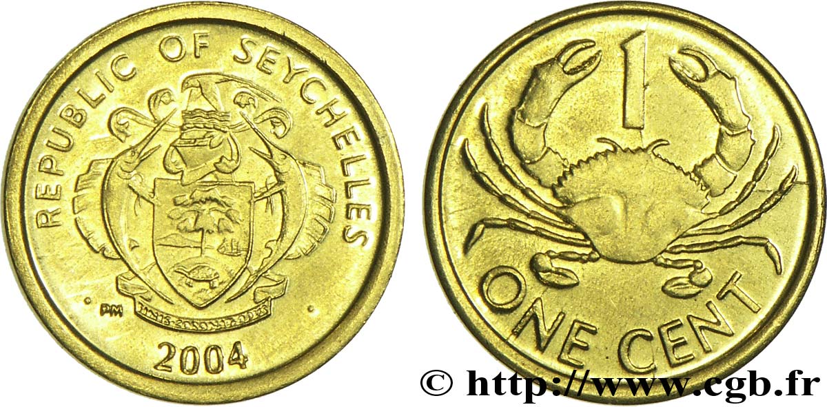 SEYCHELLES 1 Cent emblème / crabe de vase 2004  SPL 