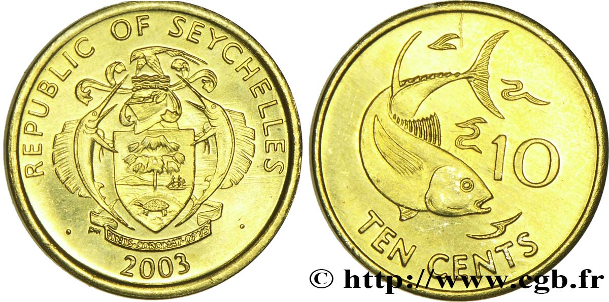 SEYCHELLES 10 Cents emblème / thon 2003  SPL 