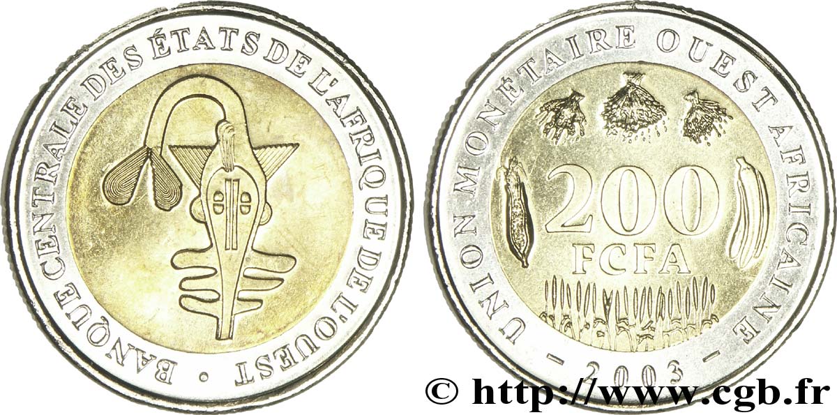 STATI DI L  AFRICA DE L  OVEST 200 Francs BCEAO masque 2003  MS 
