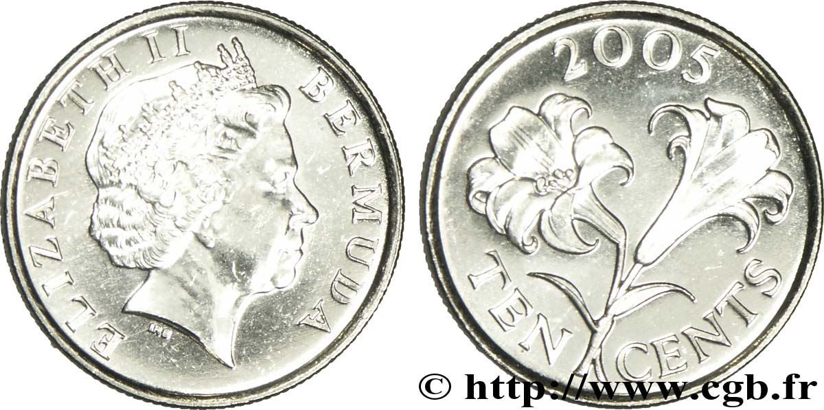 BERMUDES 10 Cents Elisabeth II / fleur 2005  SPL 