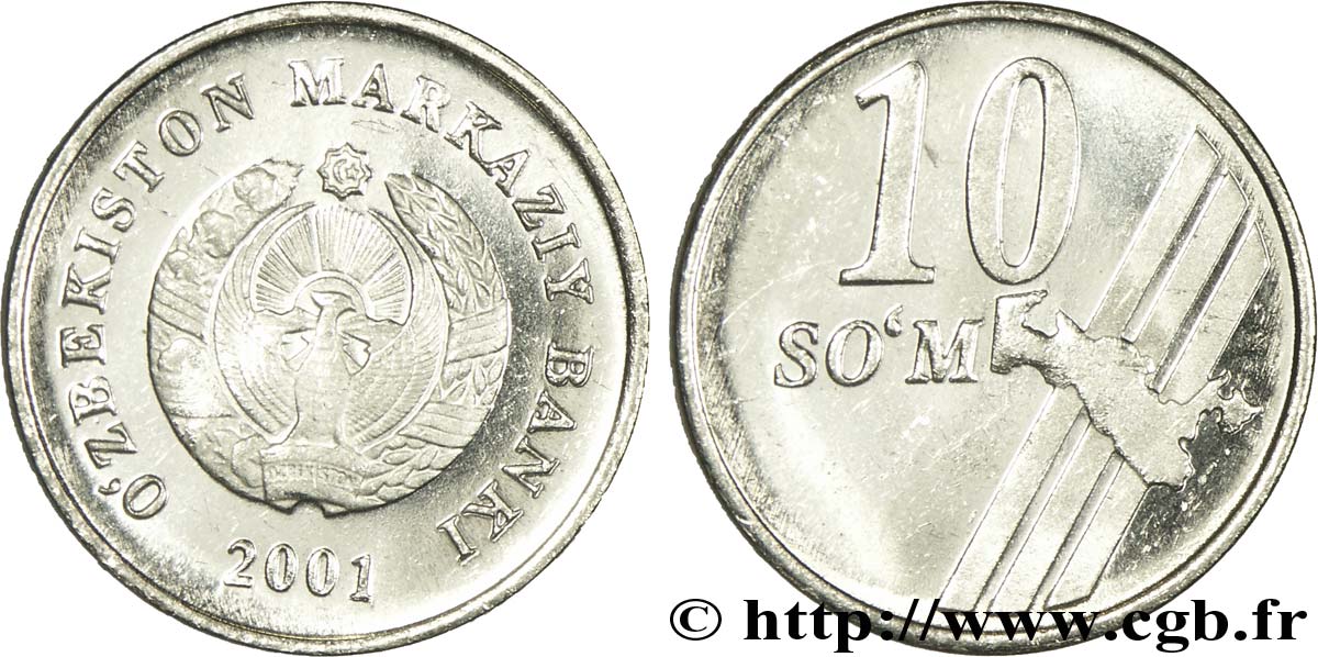 OUZBEKISTAN 10 Som emblème national 2001  SPL 