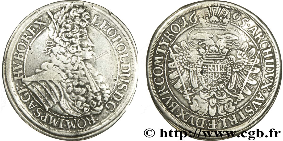 AUTRICHE 1 Thaler Léopold / aigle bicéphale héraldique 1695 Vienne TTB 