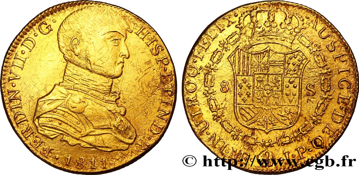 PÉROU 8 Escudos Ferdinand VII d’Espagne 1811 Lima TB 