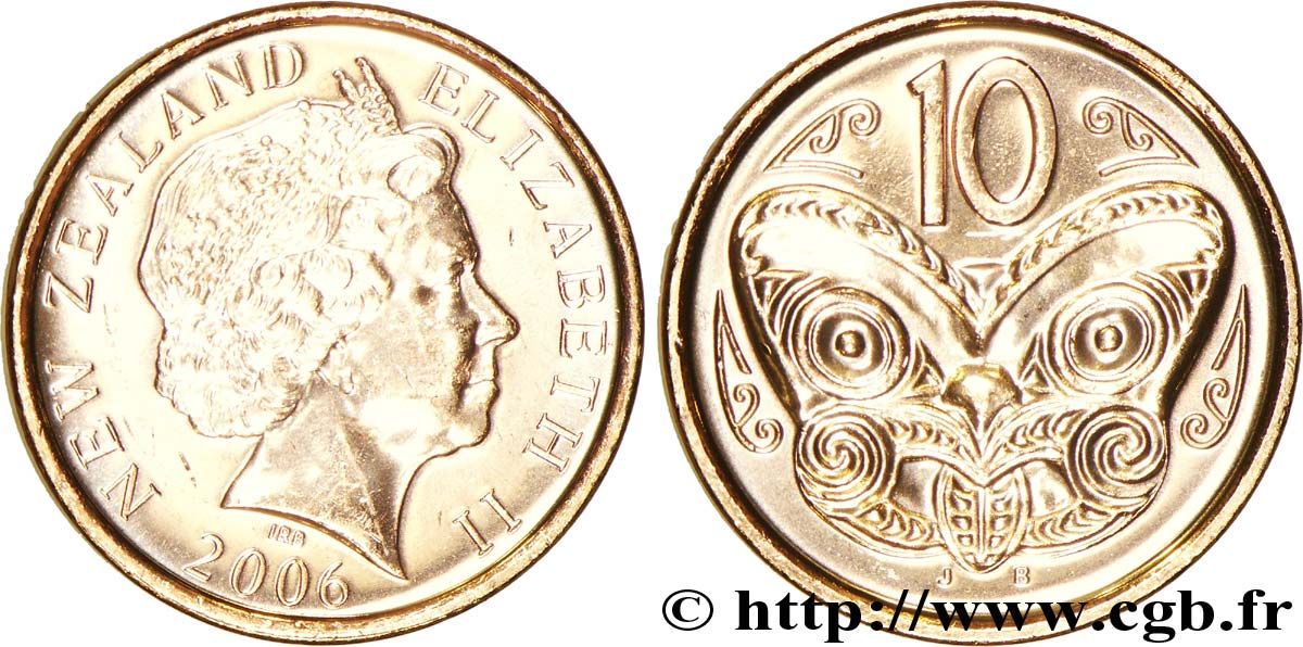 NOUVELLE-ZÉLANDE 10 Cents Elisabeth II / masque maori 2006 Royal Canadian Mint, Ottawa SPL 