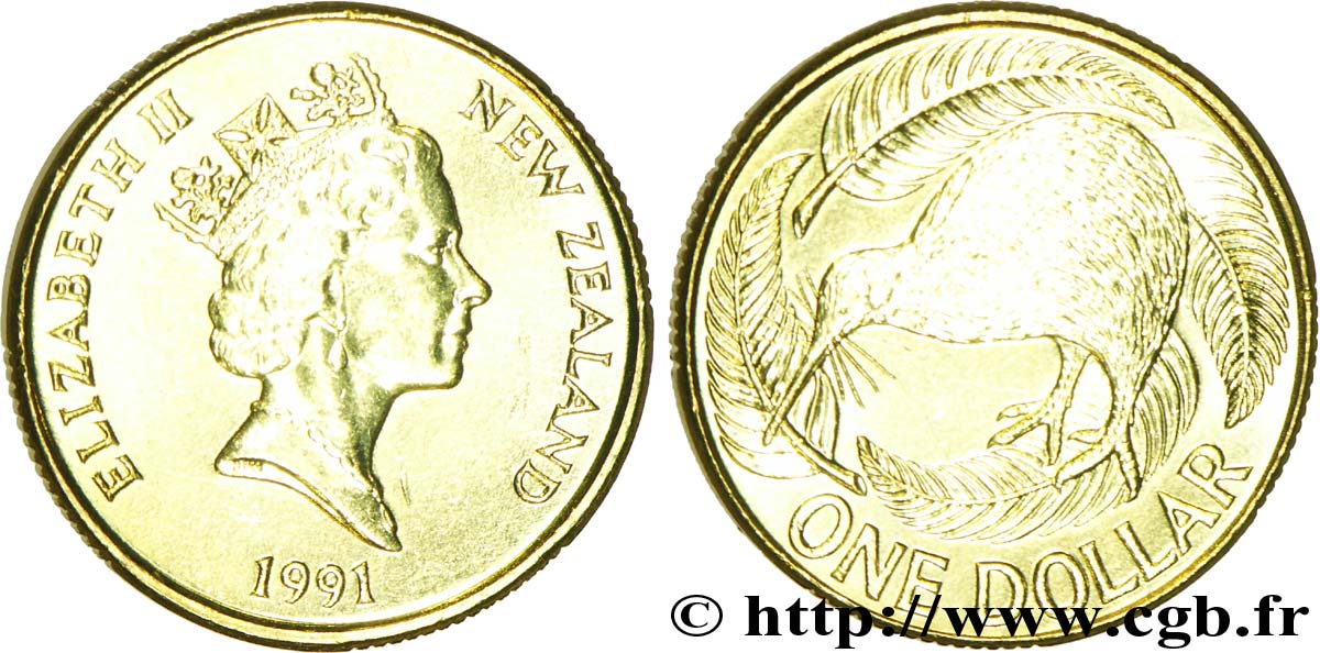 NOUVELLE-ZÉLANDE 1 Dollar Elisabeth II / kiwi 1991 British Royal Mint SPL 