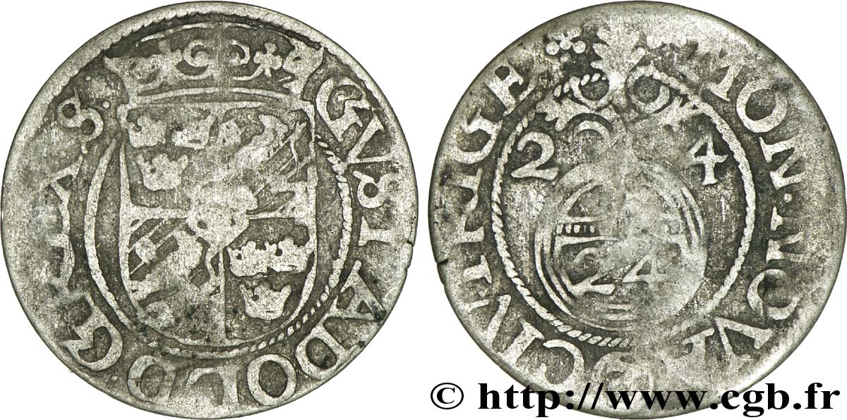 POLOGNE 1/20 Thaler ou trois polker frappe bau nom du roi Gustave Adolphe II 1624 Riga TTB 