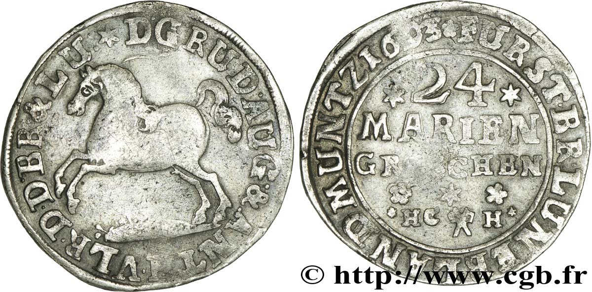 ALLEMAGNE - BRUNSWICK-WOLFENBUTTEL 1 Gulden ou 2/3 de Thaler Duché de Brunswick-Wolfenbuttel frappe au nom de Rodolphe-Auguste 1693 Brunswick TB+ 