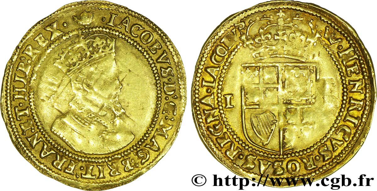 ROYAUME-UNI Double Couronne d or ou sovereign, 2e type, 4e buste (1607-1609) Jacques VI d’Angleterre N.D. Londres La Tour TB+ 