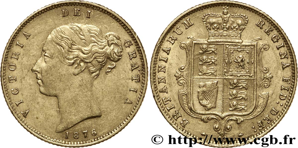 ROYAUME-UNI 1/2 Souverain Victoria buste jeune / blason type avec coin numéroté : coin n°62 1876 Londres TTB+ 