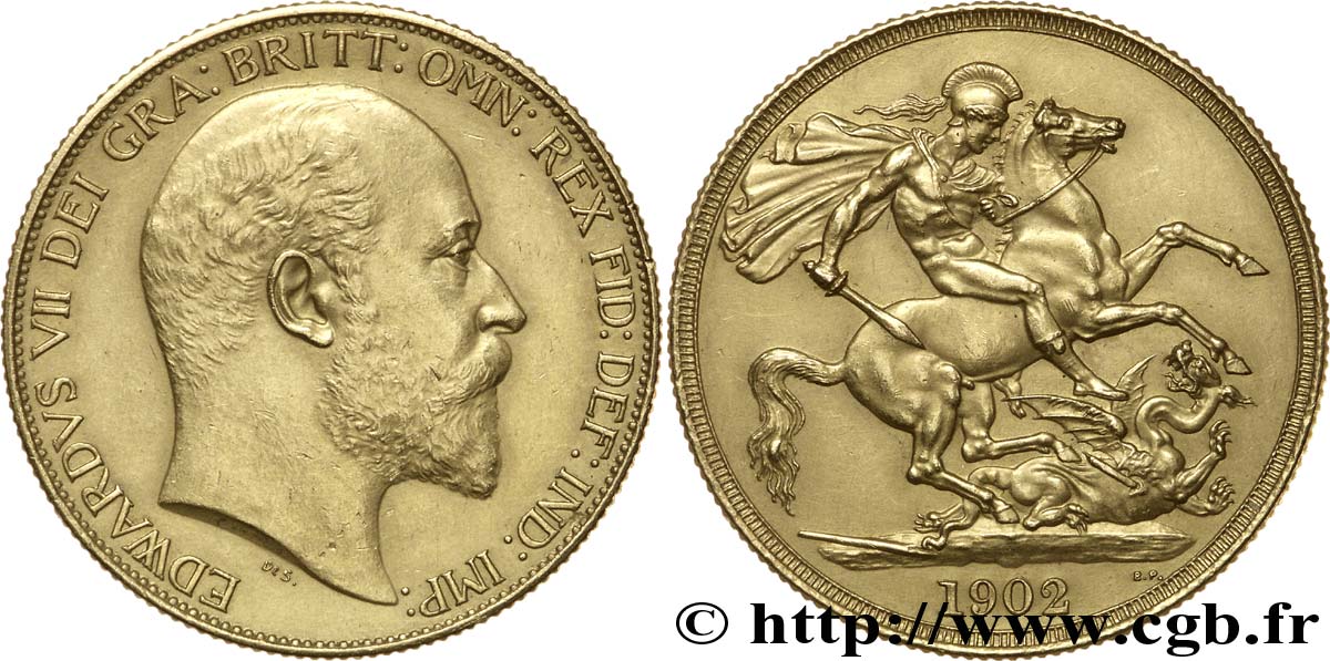 ROYAUME-UNI Deux Livres (two pounds) Edouard VII / St Georges terrassant le dragon 1902 Londres SUP 