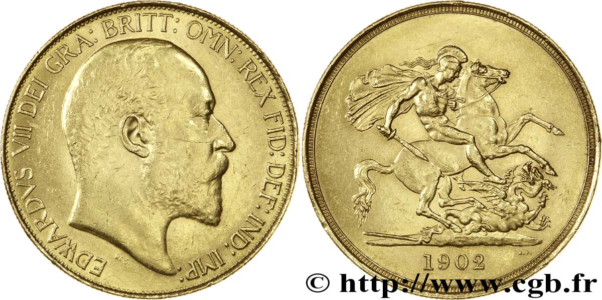 ROYAUME-UNI 5 Livres (five pounds) Edouard VII / St Georges terrassant le dragon 1902 Londres TTB 