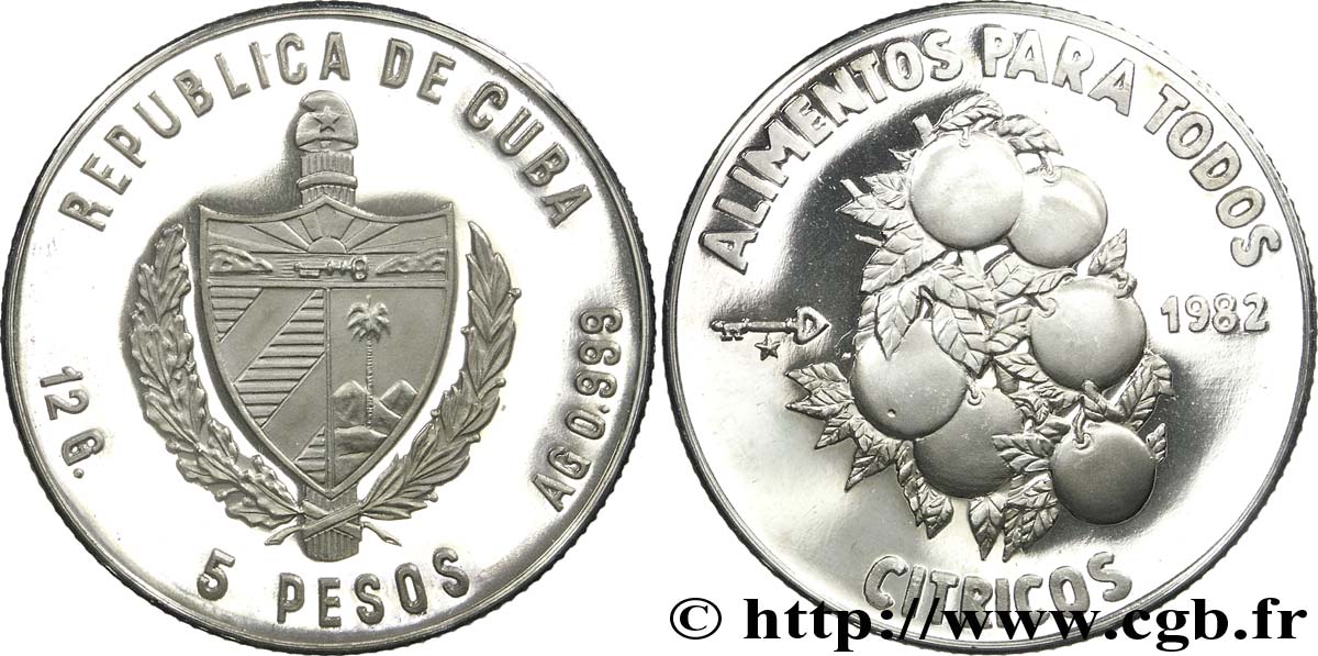 CUBA 5 Pesos série FAO : emblème / citrons 1982  SPL 