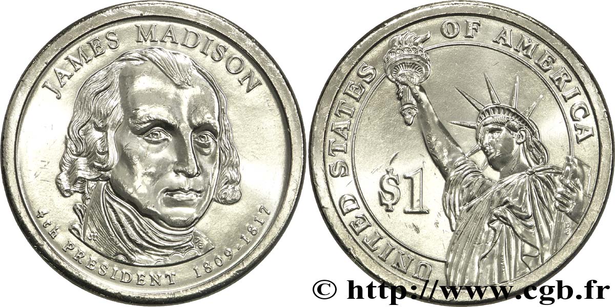 UNITED STATES OF AMERICA 1 Dollar Présidentiel James Madison tranche A 2007 Denver MS 