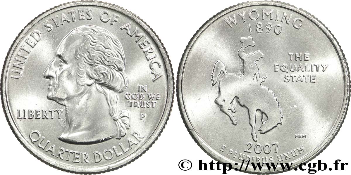 ÉTATS-UNIS D AMÉRIQUE 1/4 Dollar Wyoming : cow-boy chevauchant un cheval 2007 Philadelphie SPL 