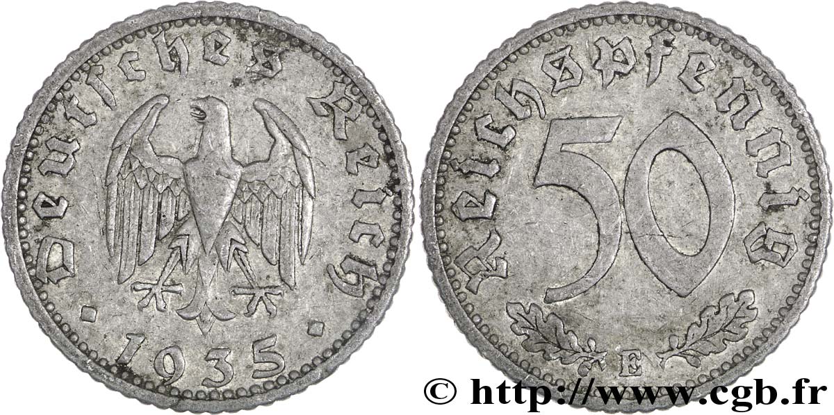 ALLEMAGNE 50 Reichspfennig aigle héraldique 1935 Muldenhütten - E TTB 