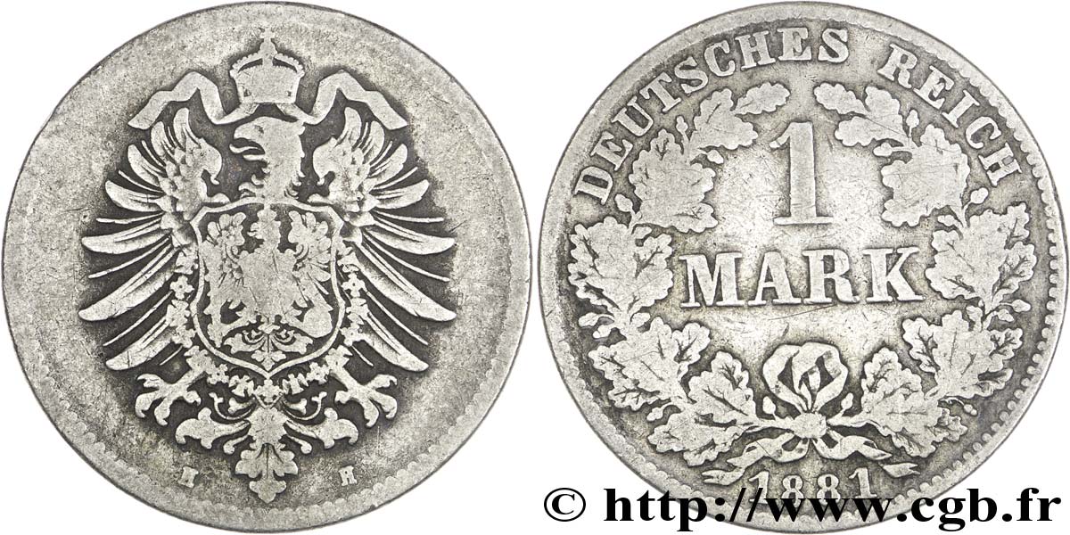 ALLEMAGNE 1 Mark Empire aigle impérial 1881 Darmstadt - H TB 