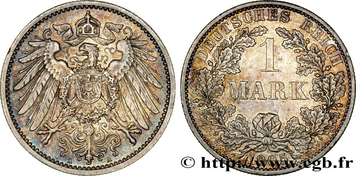 ALLEMAGNE 1 Mark Empire aigle impérial 2e type 1905 Berlin SUP 
