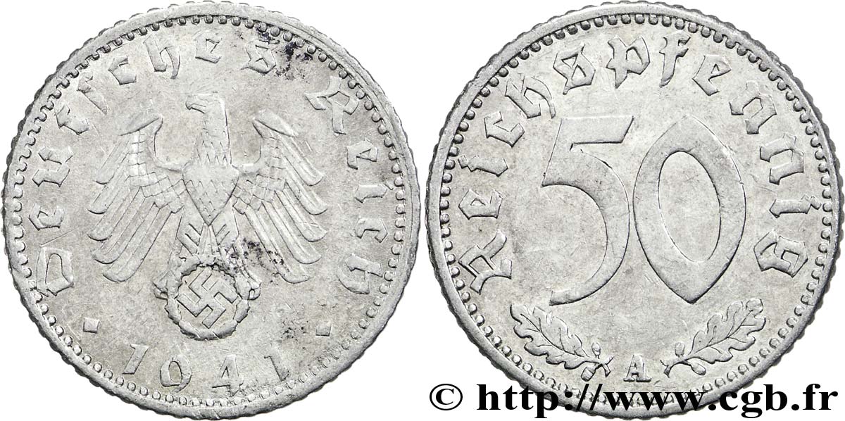 ALLEMAGNE 50 Reichspfennig aigle héraldique  sur swastika 1941 Berlin TTB 