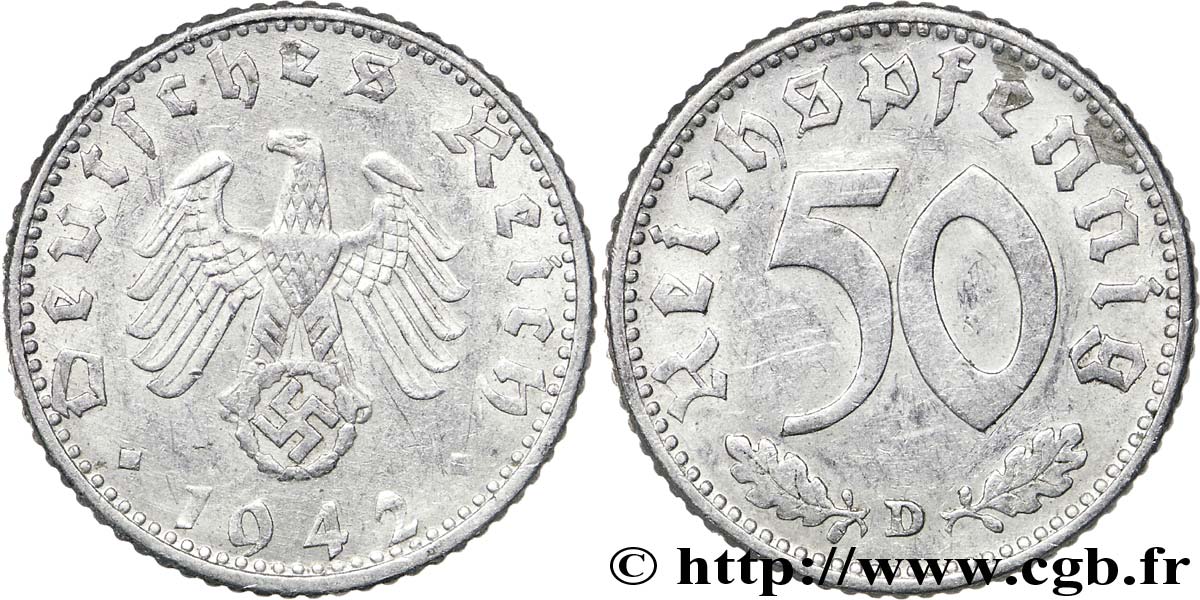 ALLEMAGNE 50 Reichspfennig aigle héraldique  sur swastika 1942 Munich - D TB 
