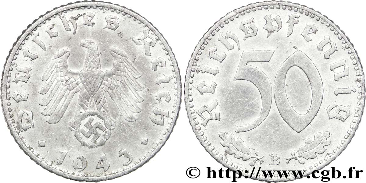 ALLEMAGNE 50 Reichspfennig aigle héraldique  sur swastika 1943 Vienne - B TTB 