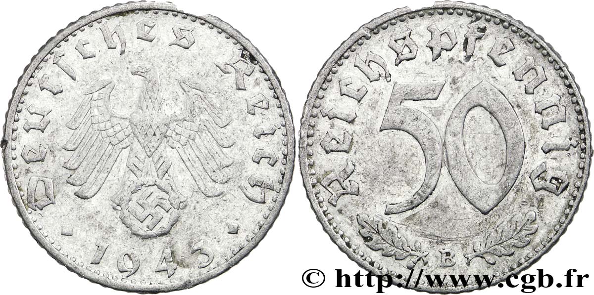 ALLEMAGNE 50 Reichspfennig aigle héraldique  sur swastika 1943 Vienne - B TB 