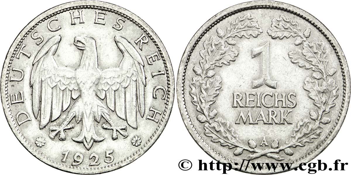 ALLEMAGNE 1 Reichsmark aigle héraldique 1925 Berlin TTB 