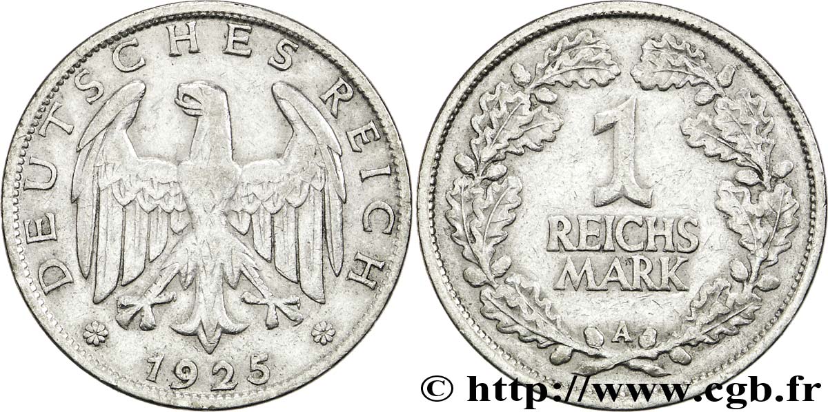 ALLEMAGNE 1 Reichsmark aigle héraldique 1925 Berlin TB+ 
