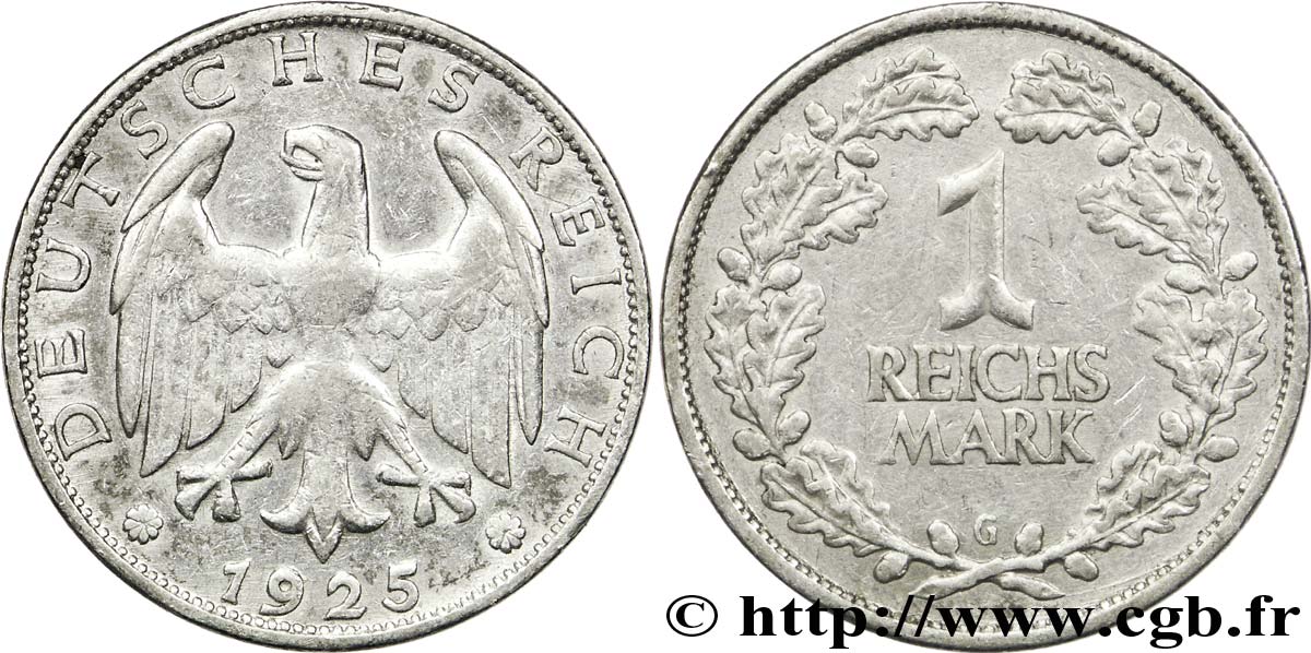 ALLEMAGNE 1 Reichsmark aigle héraldique 1925 Karlsruhe - G TB+ 