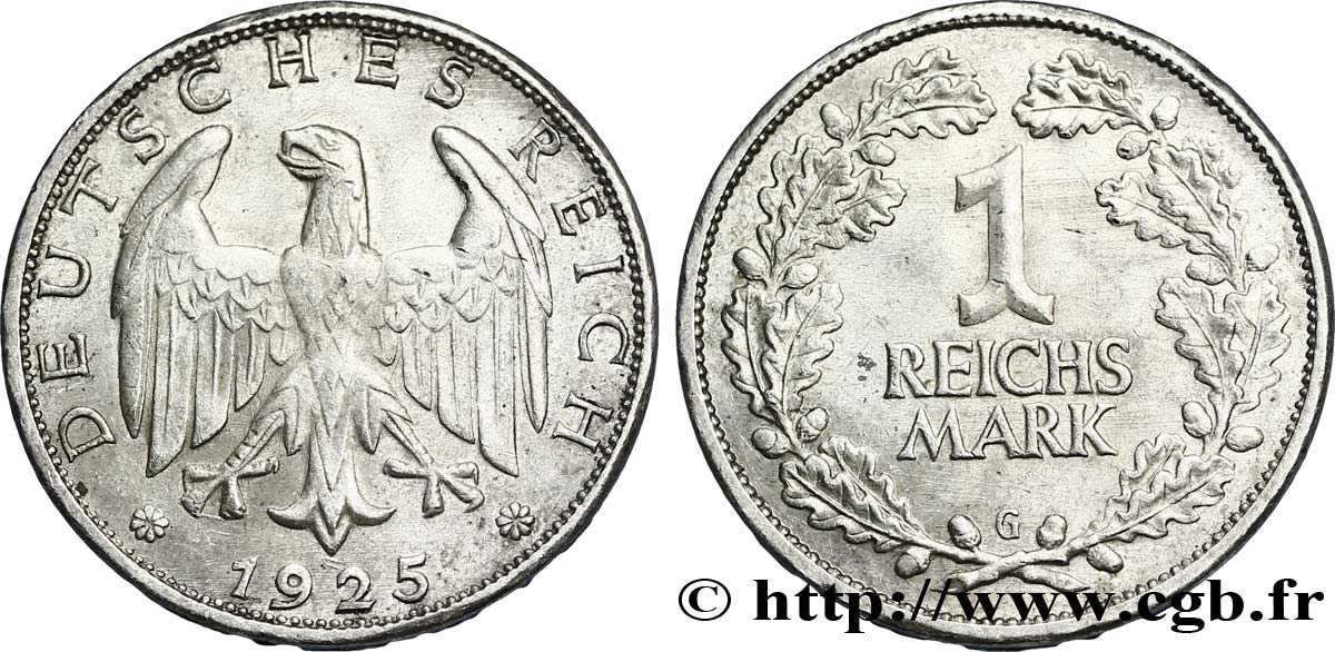 ALLEMAGNE 1 Reichsmark aigle héraldique 1925 Karlsruhe - G SUP 