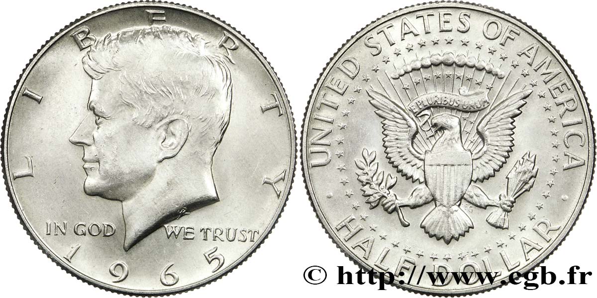 UNITED STATES OF AMERICA 1/2 Dollar Kennedy 1965 Philadelphie MS 