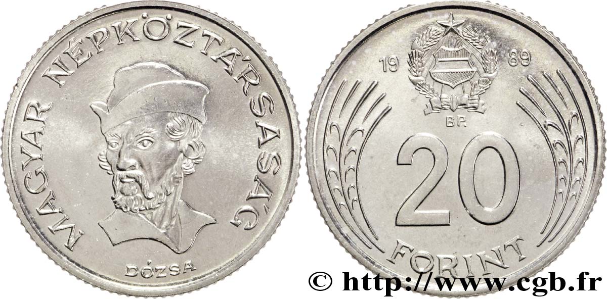 HONGRIE 20 Forint  commandant Dozsa 1989 Budapest SPL 