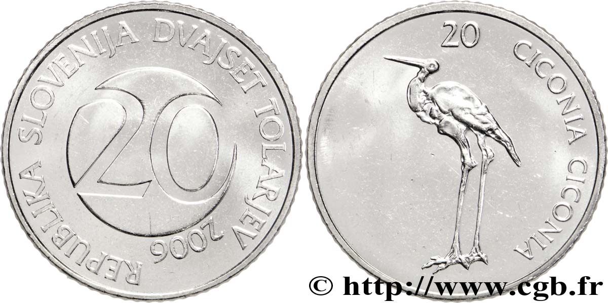 SLOVÉNIE 20 Tolarjev cigogne 2006  SPL 