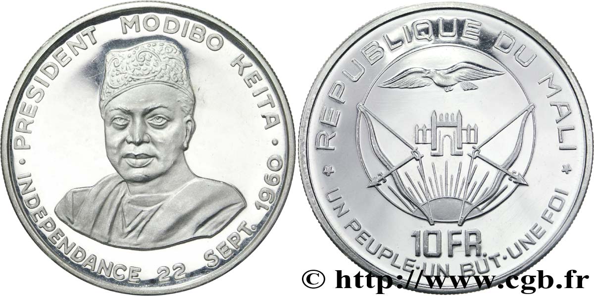 MALI 10 Francs BE commémoration de l’indépendance / président Modibo keita 1960 Paris SPL 