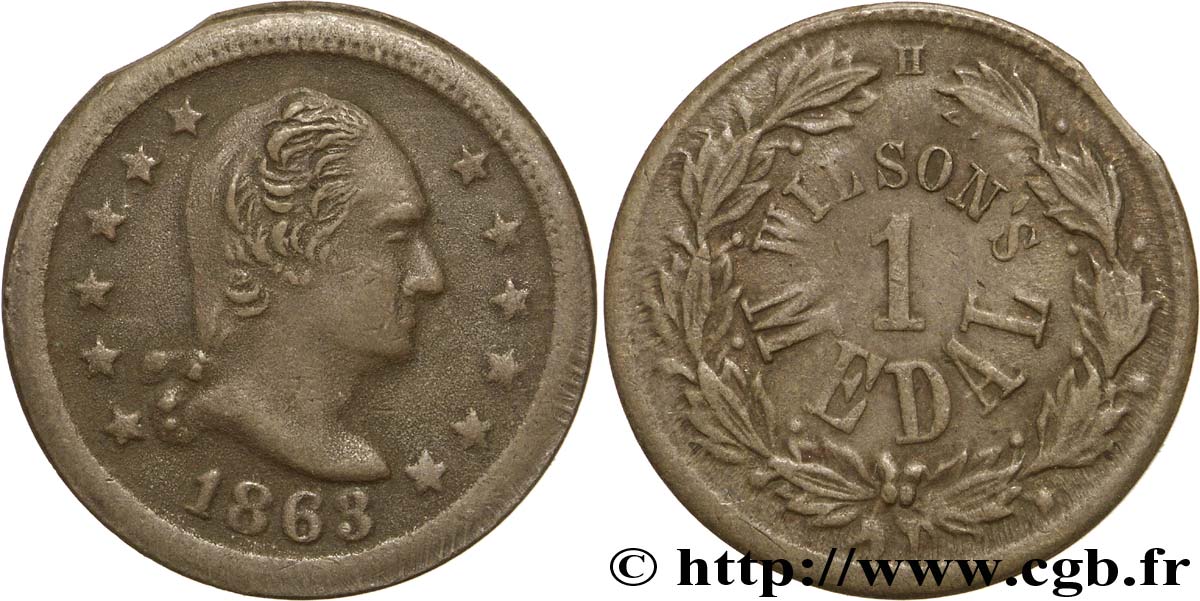 ÉTATS-UNIS D AMÉRIQUE 1 Cent (1861-1864) “civil war token” buste de georges Washington / Wilson’s Medal 1863  SUP 